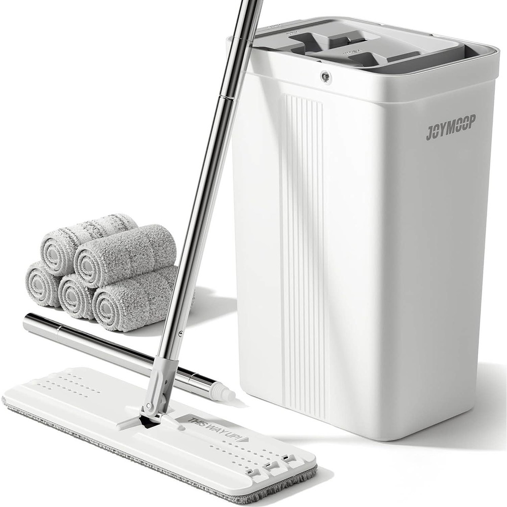 Flat Squeeze Mop Bucket Set for Floors Wet Dry Mop Wall Cleaner Long Handle